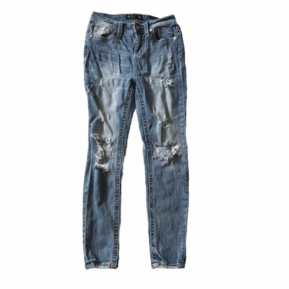 Miss Me Jeans Women 26 Destroyed HighRise Ankle Skinny Embellished Pockets 26x28